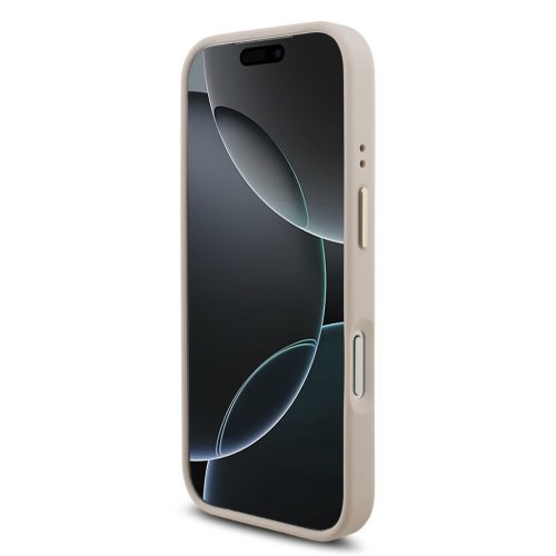 Guess PU Leather 4G Metal Logo arany Frame tok, iPhone 17 Pro - rózsaszín