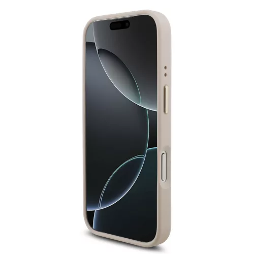 Guess PU Leather 4G Metal Logo arany Frame tok, iPhone 17 Pro Max - rózsaszín