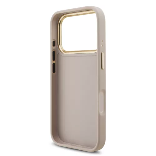 Guess PU Leather 4G Metal Logo arany Frame tok, iPhone 17 Pro Max - rózsaszín