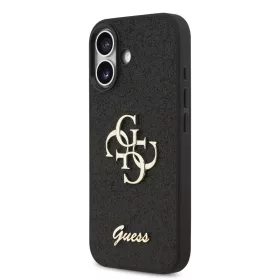 Guess PU Fixed Glitter 4G Metal Logo tok, iPhone 17 - fekete
