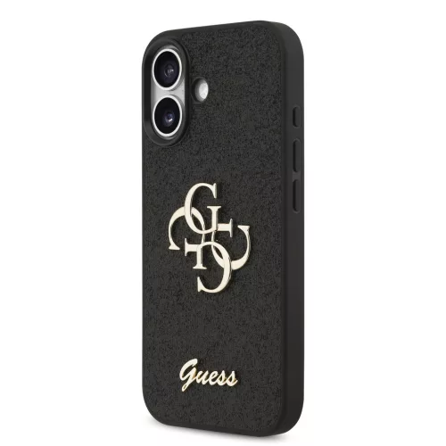 Guess PU Fixed Glitter 4G Metal Logo tok, iPhone 17 - fekete