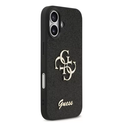 Guess PU Fixed Glitter 4G Metal Logo tok, iPhone 17 - fekete