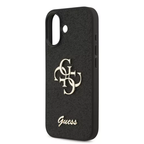 Guess PU Fixed Glitter 4G Metal Logo tok, iPhone 17 - fekete