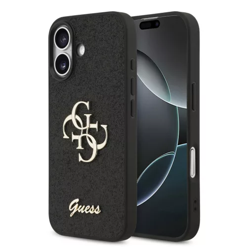 Guess PU Fixed Glitter 4G Metal Logo tok, iPhone 17 - fekete