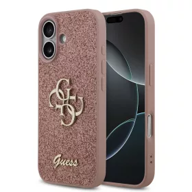   Guess PU Fixed Glitter 4G Metal Logo tok, iPhone 17 - rózsaszín