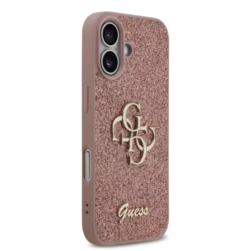Guess PU Fixed Glitter 4G Metal Logo tok, iPhone 17 - rózsaszín