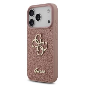   Guess PU Fixed Glitter 4G Metal Logo tok, iPhone 17 Pro - rózsaszín