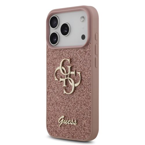 Guess PU Fixed Glitter 4G Metal Logo tok, iPhone 17 Pro - rózsaszín