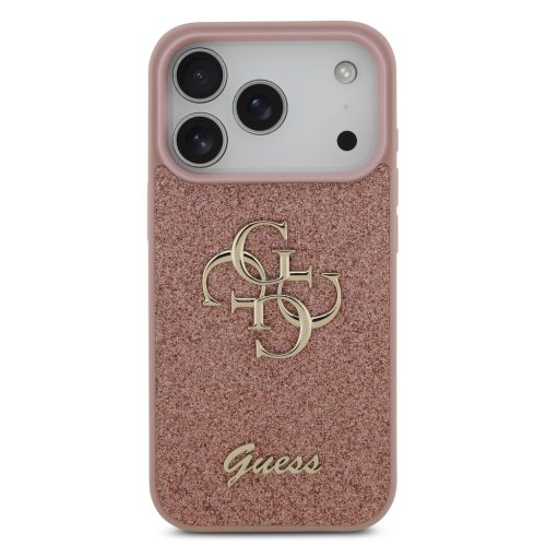 Guess PU Fixed Glitter 4G Metal Logo tok, iPhone 17 Pro - rózsaszín