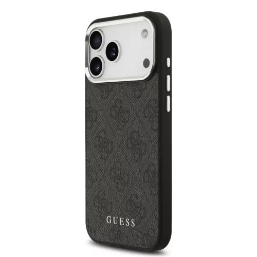 Guess PU Fixed Glitter 4G Metal Logo tok, iPhone 17 Pro Max - fekete
