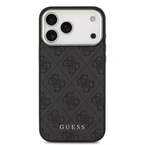 Guess PU Fixed Glitter 4G Metal Logo tok, iPhone 17 Pro Max - fekete