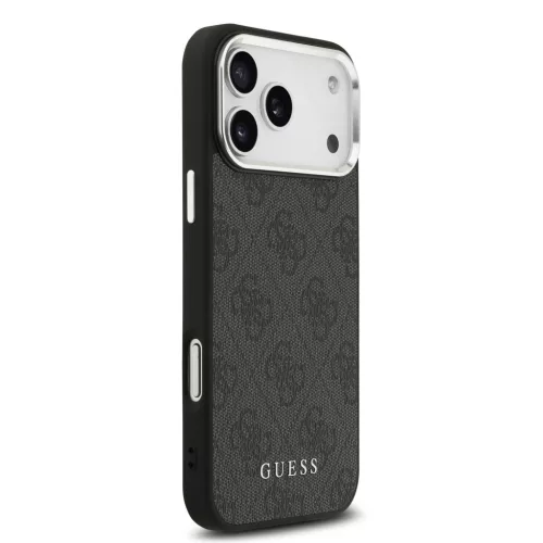 Guess PU Fixed Glitter 4G Metal Logo tok, iPhone 17 Pro Max - fekete