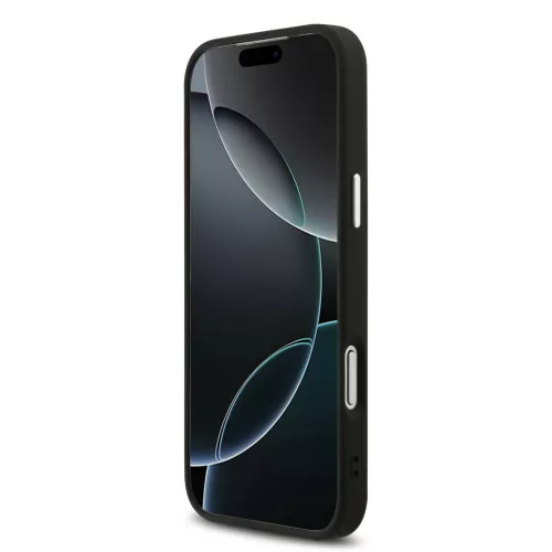 Guess PU Fixed Glitter 4G Metal Logo tok, iPhone 17 Pro Max - fekete
