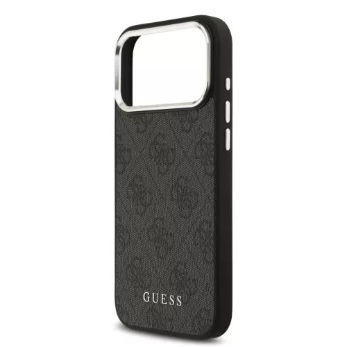 Guess PU Fixed Glitter 4G Metal Logo tok, iPhone 17 Pro Max - fekete