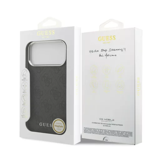 Guess PU Fixed Glitter 4G Metal Logo tok, iPhone 17 Pro Max - fekete