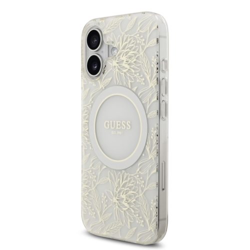 Guess IML Flowers Allover Strap MagSafe tok, iPhone 17 - fehér