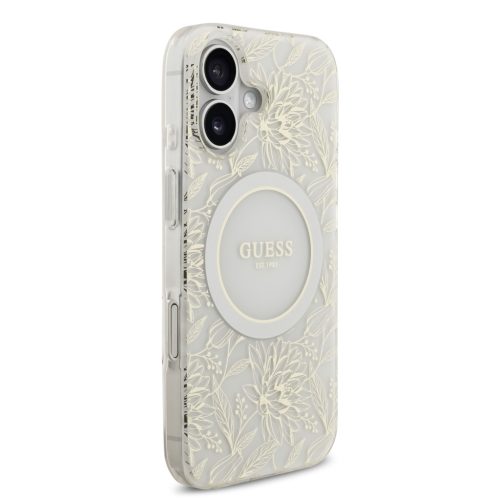 Guess IML Flowers Allover Strap MagSafe tok, iPhone 17 - fehér