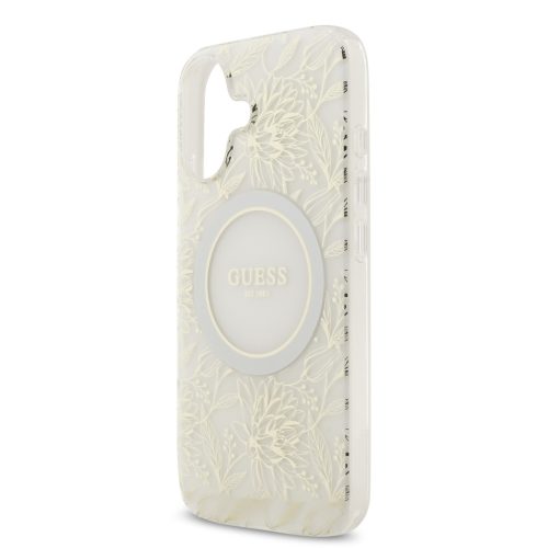 Guess IML Flowers Allover Strap MagSafe tok, iPhone 17 - fehér