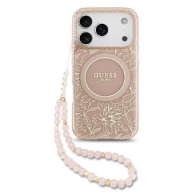   Guess IML Flowers Allover Strap MagSafe tok, iPhone 17 Pro - rózsaszín
