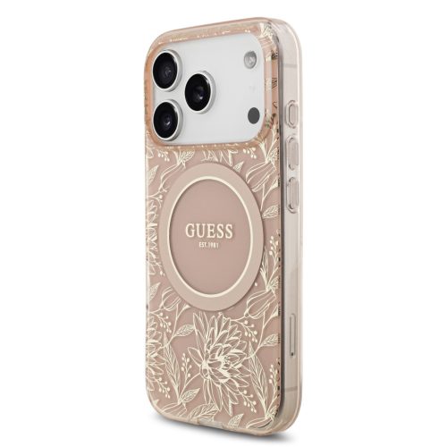 Guess IML Flowers Allover Strap MagSafe tok, iPhone 17 Pro - rózsaszín