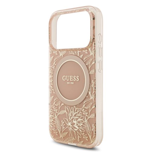 Guess IML Flowers Allover Strap MagSafe tok, iPhone 17 Pro - rózsaszín