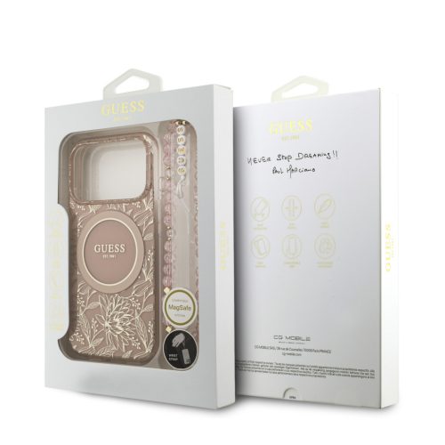Guess IML Flowers Allover Strap MagSafe tok, iPhone 17 Pro - rózsaszín