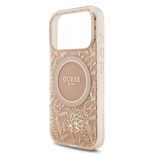 Guess IML Flowers Allover Strap MagSafe tok, iPhone 17 Pro Max - rózsaszín -