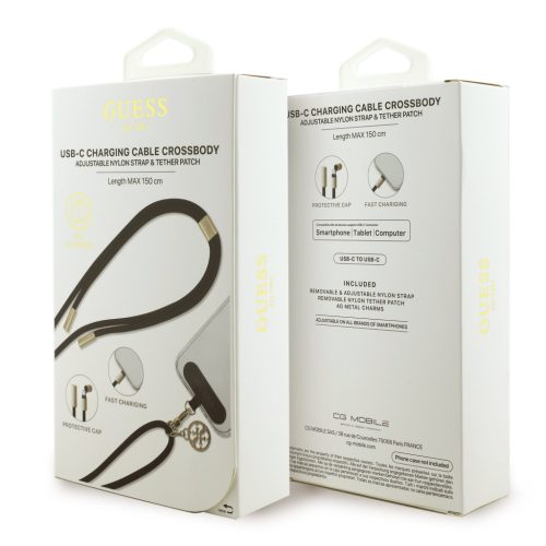 Guess Crossbody Strap 4G Charm whit Charging Kábel USB-C/USB-C Black - fekete