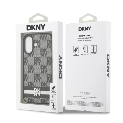 DKNY Pu Leather Checkered Pattern And Stripe tok, iPhone 17