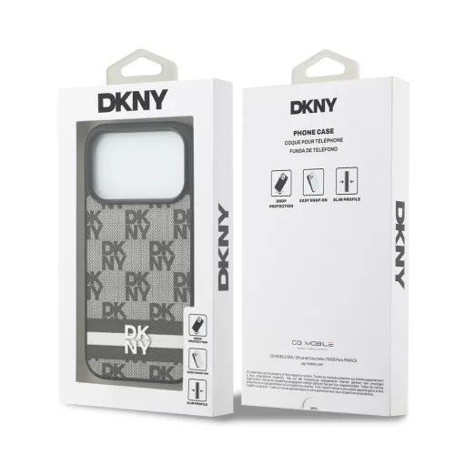 DKNY Pu Leather Checkered Pattern And Stripe tok, iPhone 17 Pro