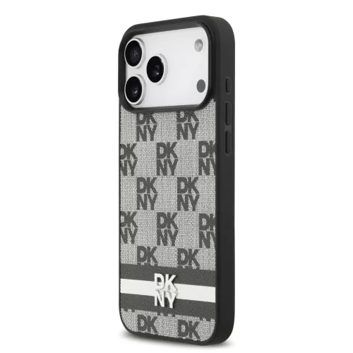 DKNY Pu Leather Checkered Pattern And Stripe tok, iPhone 17 Pro Max