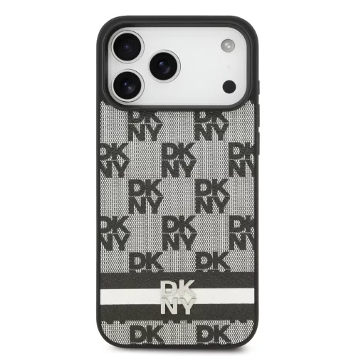 DKNY Pu Leather Checkered Pattern And Stripe tok, iPhone 17 Pro Max