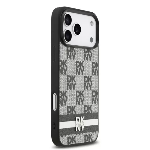 DKNY Pu Leather Checkered Pattern And Stripe tok, iPhone 17 Pro Max
