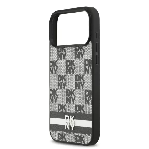 DKNY Pu Leather Checkered Pattern And Stripe tok, iPhone 17 Pro Max