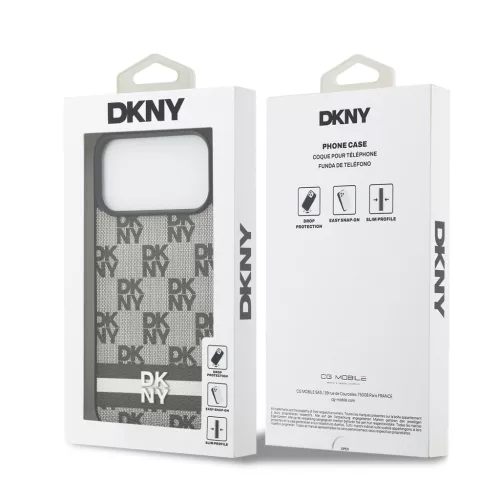 DKNY Pu Leather Checkered Pattern And Stripe tok, iPhone 17 Pro Max
