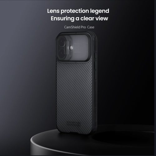 Nillkin CamShield PRO tok Apple iPhone 17 készülékhez – Átlátszó fekete