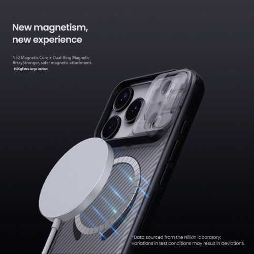 Nillkin CamShield PRO Magnetic tok Apple iPhone 17 Pro készülékhez – Átlátszó fekete