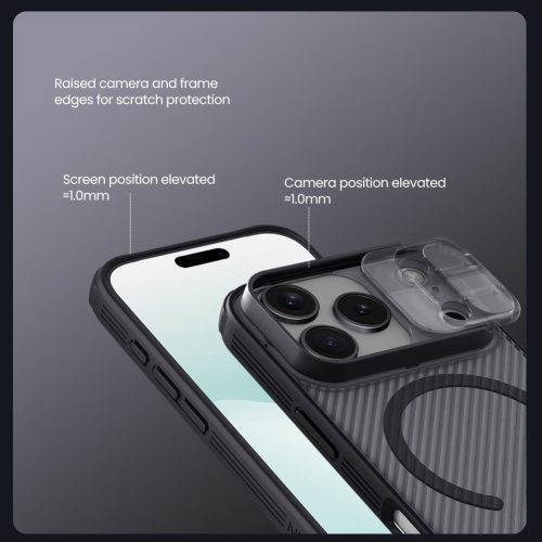 Nillkin CamShield PRO Magnetic tok Apple iPhone 17 Pro készülékhez – Átlátszó fekete