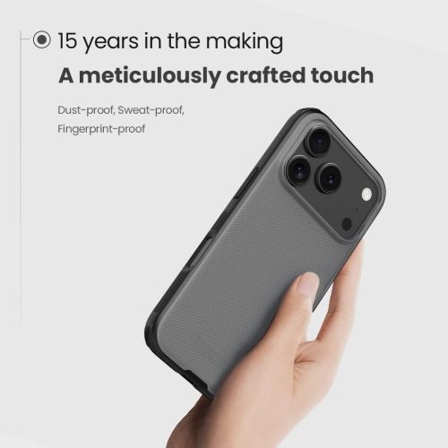 Nillkin Super Frosted PRO tok Apple iPhone 17 Pro készülékhez – Átlátszó fekete