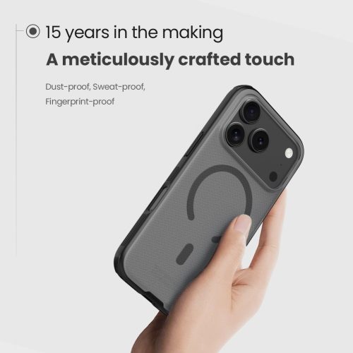 Nillkin Super Frosted PRO Magnetic tok Apple iPhone 17 Pro készülékhez – Átlátszó fekete