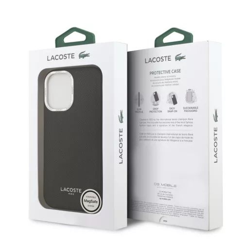 Lacoste PU Leather Champs Elysees MagSafe tok, iPhone 17 - fekete