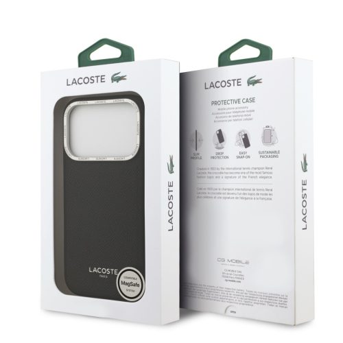 Lacoste PU Leather Champs Elysees MagSafe tok, iPhone 17 Pro - fekete