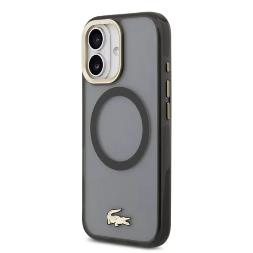Lacoste PC/TPU Frosted Finish Gold Logo MagSafe tok Apple iPhone 17 készülékhez – Fekete