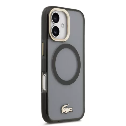 Lacoste PC/TPU Frosted Finish Gold Logo MagSafe tok Apple iPhone 17 készülékhez – Fekete