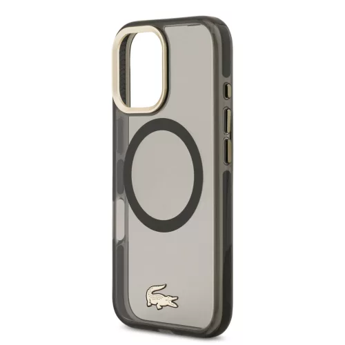Lacoste PC/TPU Frosted Finish Gold Logo MagSafe tok Apple iPhone 17 készülékhez – Fekete
