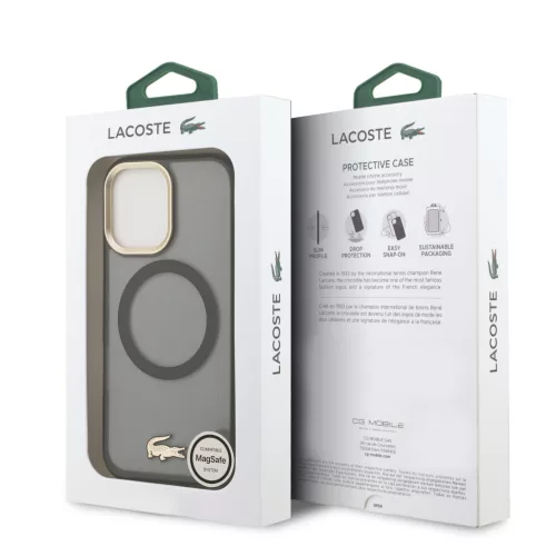 Lacoste PC/TPU Frosted Finish Gold Logo MagSafe tok Apple iPhone 17 készülékhez – Fekete