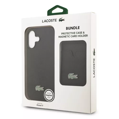 Lacoste Iconic Petit Pique MagSafe tok + kártyatartó pénztárca, Apple iPhone 17 - fekete