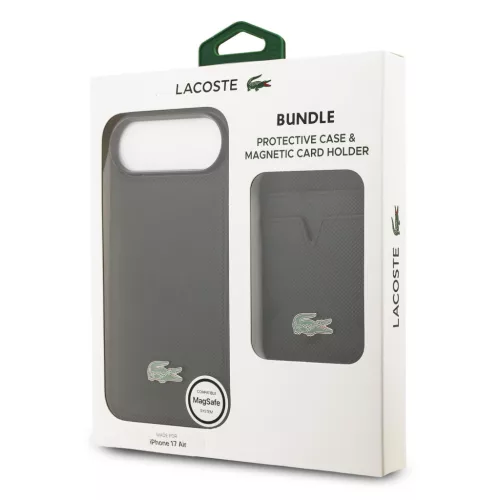 Lacoste Iconic Petit Pique MagSafe tok + kártyatartó pénztárca, Apple iPhone Air - fekete