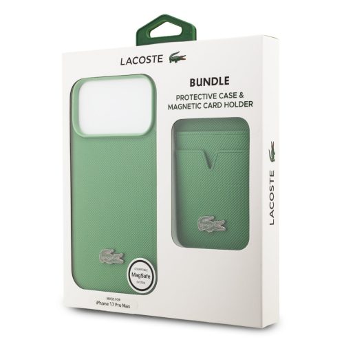 Lacoste Iconic Petit Pique MagSafe tok + kártyatartó pénztárca, Apple iPhone 17 Pro - zöld