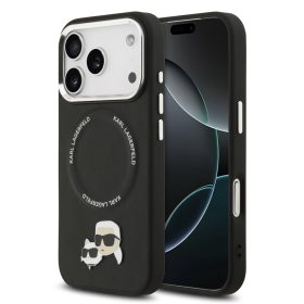   Karl Lagerfeld PU Karl and Choupette Heads Pins MagSafe tok, iPhone 17 Pro - fekete